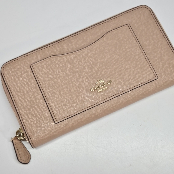 Coach Crossgrain Leather Accordion Zipper Long Wallet Beige - Picture 1 of 9